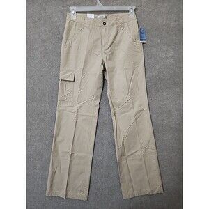 IZOD Wide Leg Cargo Chino Pants Womens 4 Khaki 100% Cotton NEW
